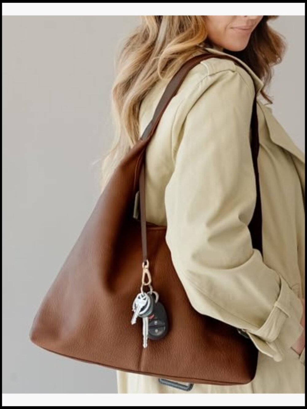Large Slouchy Hobo Bag Zippered Compartments Faux Leather Shoulder Strap - Picture 2 of 7